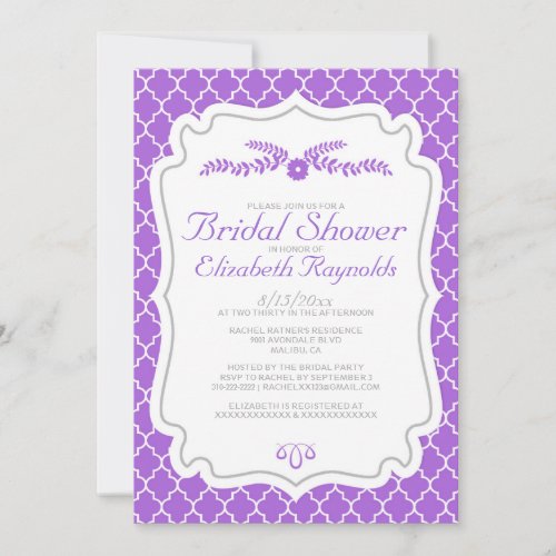Purple Quatrefoil Bridal Shower Invitations