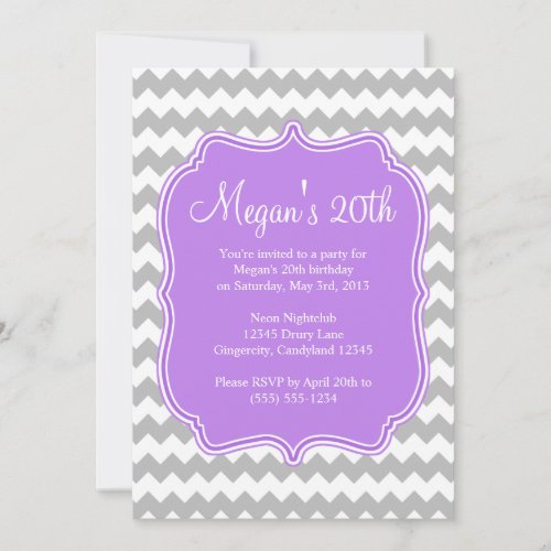 Purple Quatrefoil Chevron Birthday Invitation