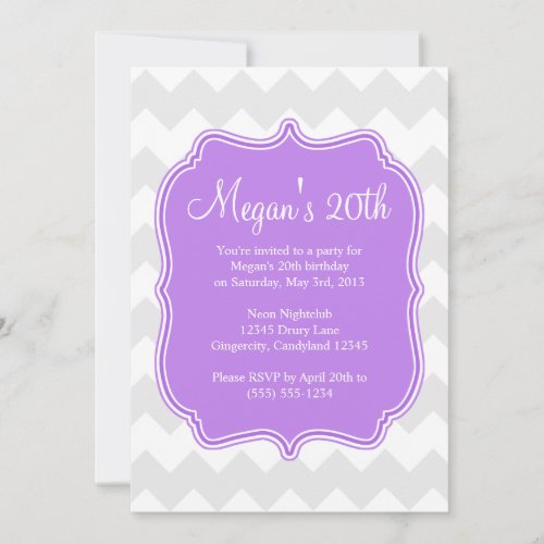 Purple Quatrefoil Chevron Birthday Invitation