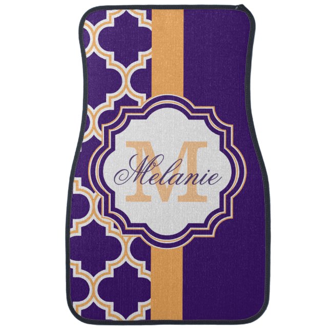 Purple Quatrefoil Monogram Car Floor Mat (Front)