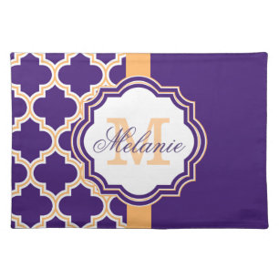 Purple Quatrefoil Monogram Cloth Placemat