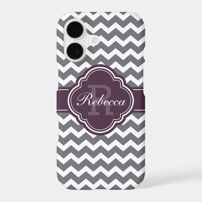 Purple Quatrefoil Monogram Gray Chevron Pattern Case-Mate iPhone Case (Back)