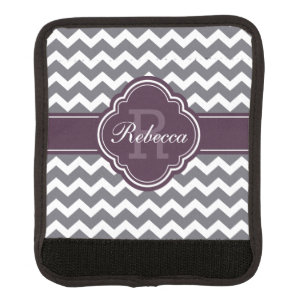 Purple Quatrefoil Monogram Gray Chevron Pattern Luggage Handle Wrap