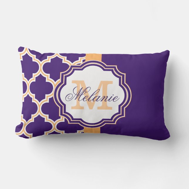 Purple Quatrefoil Monogram Lumbar Pillow (Front)