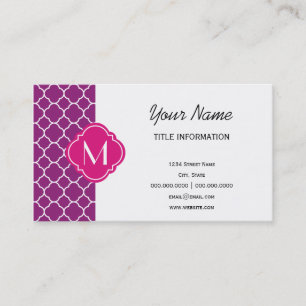 Purple Quatrefoil Pattern with Monogram Business Card
