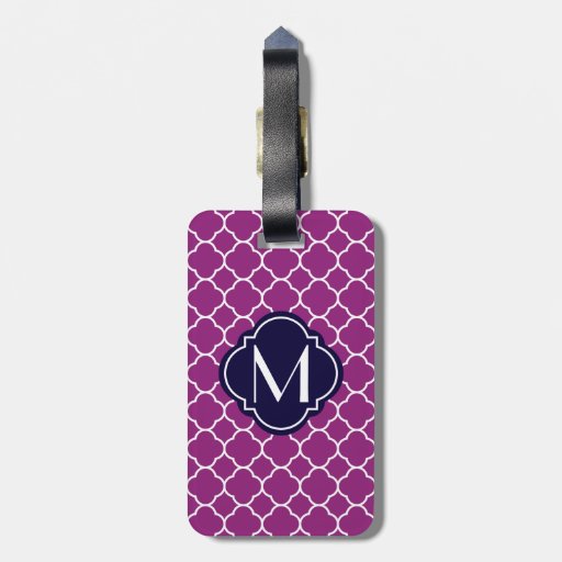 Purple Quatrefoil Pattern with Monogram Luggage Tag | Zazzle