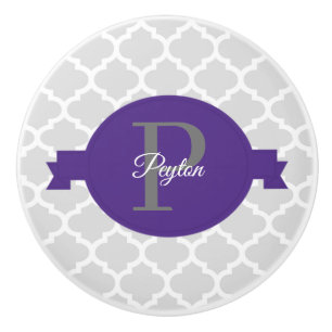 Purple Quatrefoil Personalized Ceramic Knob