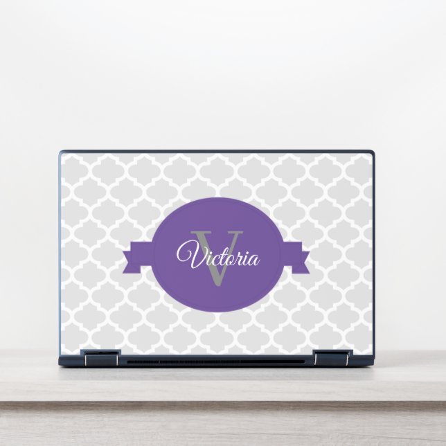 Purple Quatrefoil Personalized HP Laptop Skin (Front)