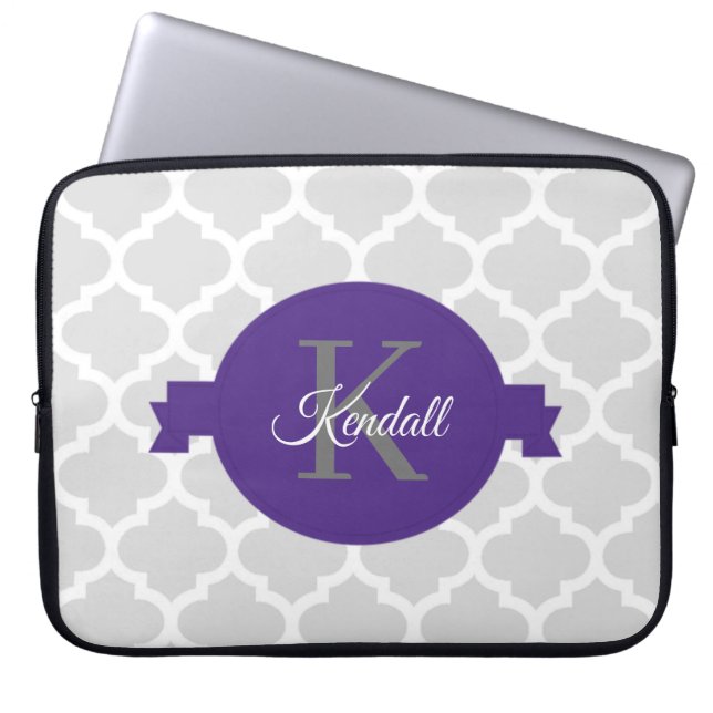 Purple Quatrefoil Personalized Laptop Sleeve (Front)