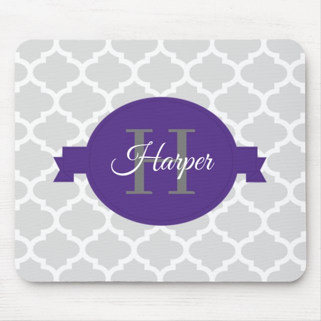 Purple Quatrefoil Personalized Mouse Pad (Front)