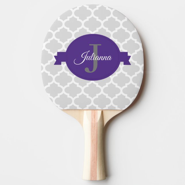 Purple Quatrefoil Personalized Ping Pong Paddle (Front)
