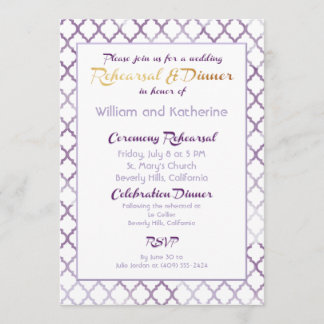 Purple Quatrefoil Rehearsal Invitation