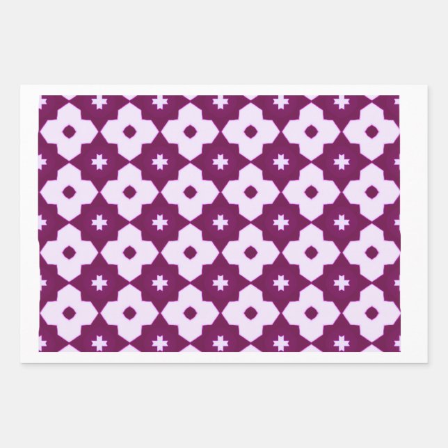 Purple Quatrefoil Tile Geometric Pattern Wrapping Paper Sheets (Front)