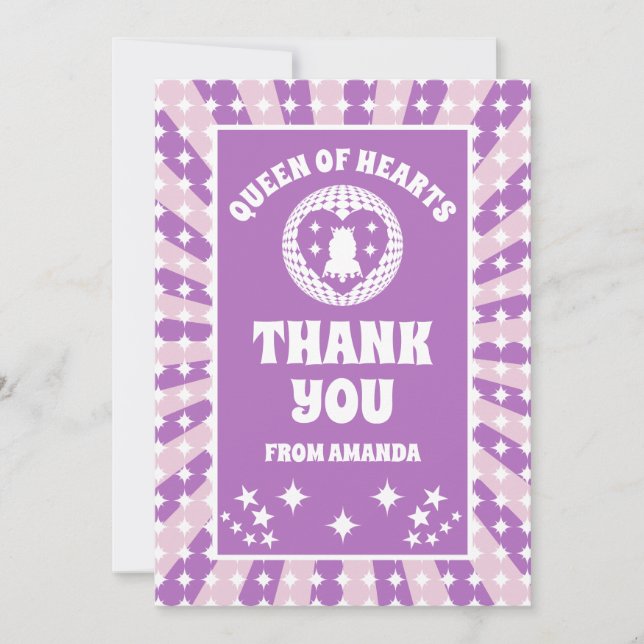 Purple Queen of Hearts Birthday Thank You Card (Front)