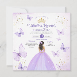 Purple Quinceañera 15 Anos Butterfly Gold Glitter Invitation