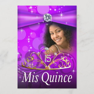 Purple Quinceanera 15 Princess Tiara Photo Invitation
