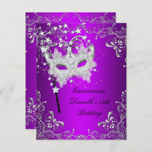 Purple Quinceanera 15th Birthday Masquerade Invitation