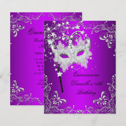 Purple Quinceanera 15th Birthday Masquerade Custom Invitations