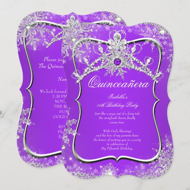 Purple Quinceanera 15th Winter Wonderland Invitation (Front/Back)