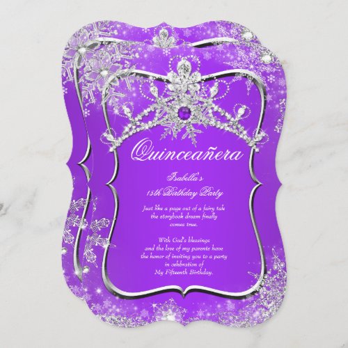 Purple Quinceanera 15th Winter Wonderland Invitation