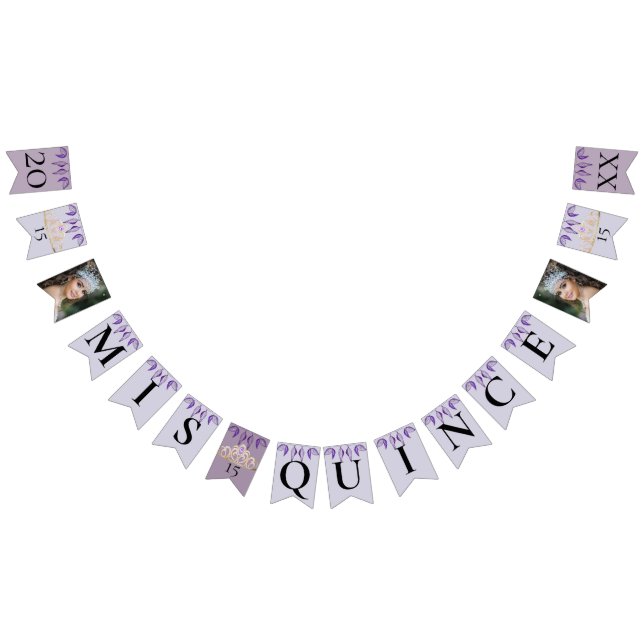 Purple Quinceañera Celebration Bunting Flags (All)