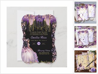 Purple Quinceanera Dress Invitations