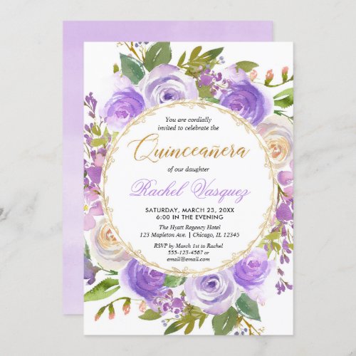 Purple Quinceanera floral lavender lilac Invitation