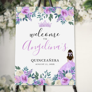 Purple Quinceanera Floral Welcome Sign