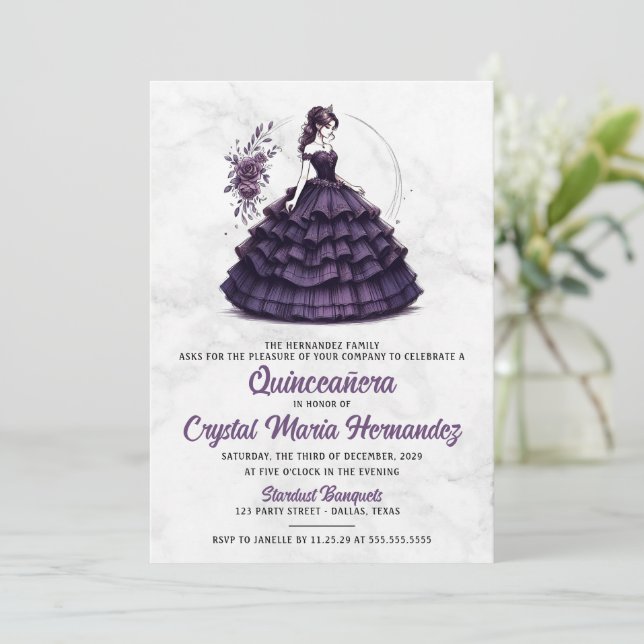 Purple Quinceañera Invitation (Standing Front)