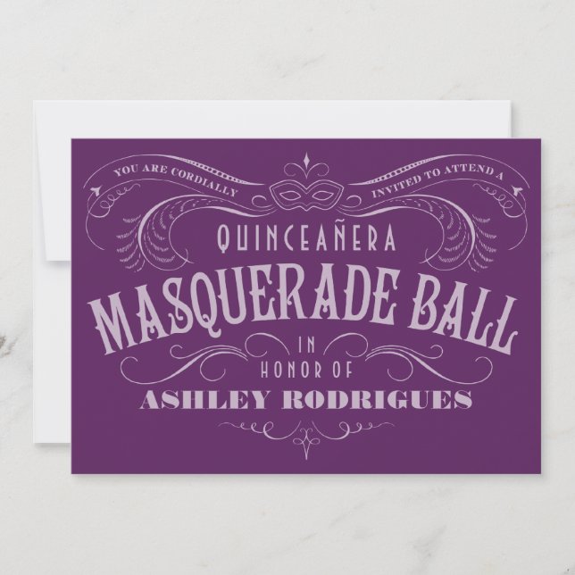 Purple Quinceanera Masquerade Invitations (Front)