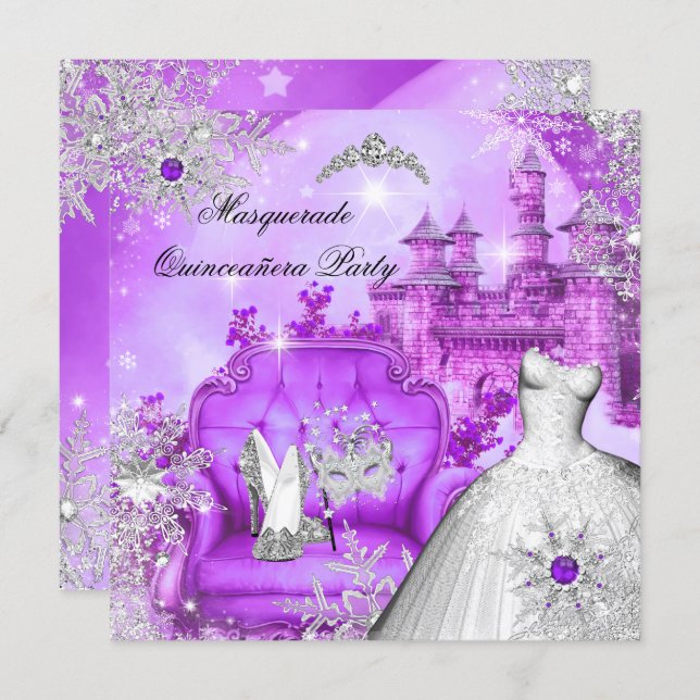 Purple Quinceanera Masquerade Magical Princess Invitation (Front/Back)