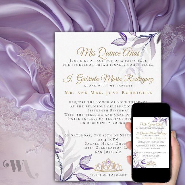 Purple Quinceañera  Mis Quince Años Invitation (Creator Uploaded)