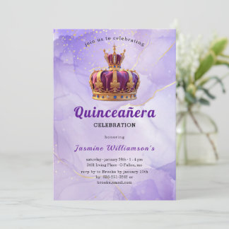 Purple Quinceanera Princess Crown Birthday Party Invitation