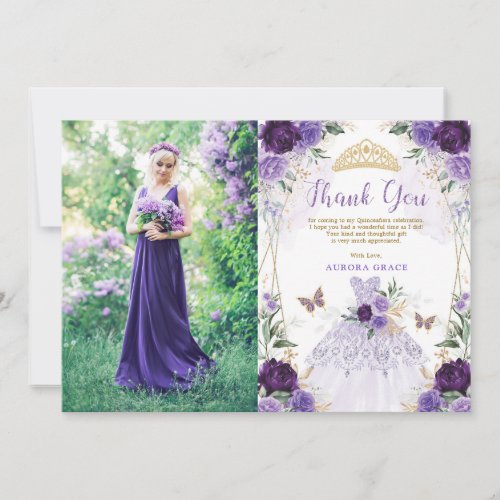 Purple Quinceaera Princess Dress Thank You Card