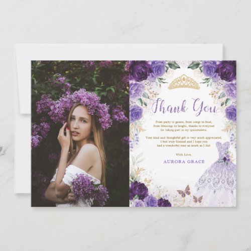 Purple Quinceaera Princess Dress Thank You Card