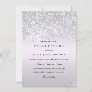Purple Quinceanera Winter Wonderland Snowflakes Invitation