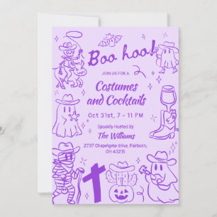 Purple Quirky Hand Drawn Cowboy Halloween Party Invitation
