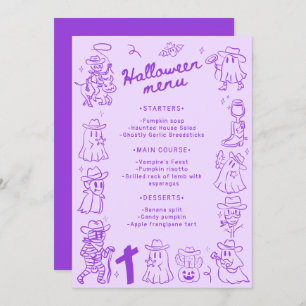 Purple Quirky Hand Drawn Doodles Halloween Menu