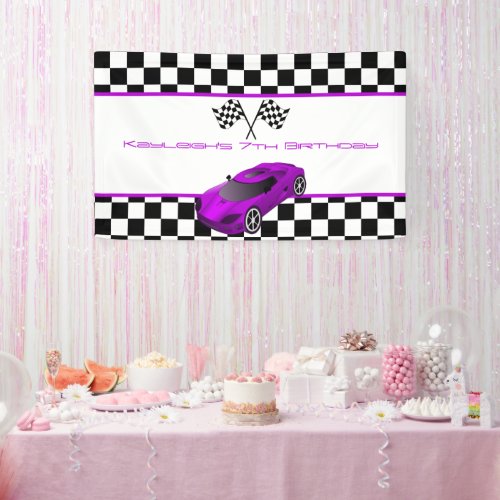 Purple Race Car Birthday Party Banner