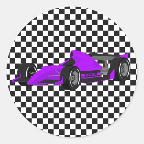 Purple Race Car Birthday Sticker