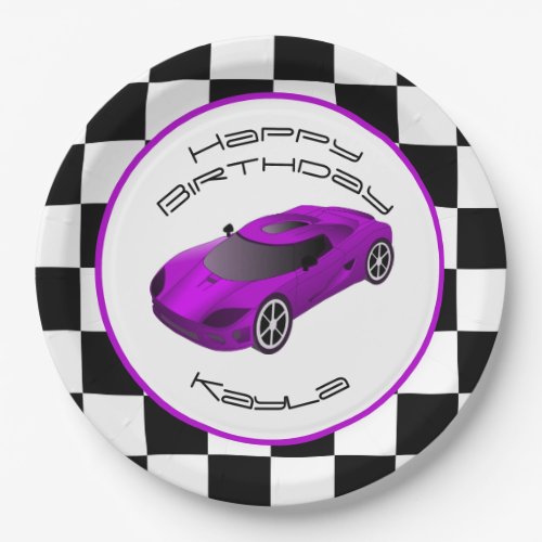Purple Race Car  Custom Birthday Party Paper Plates