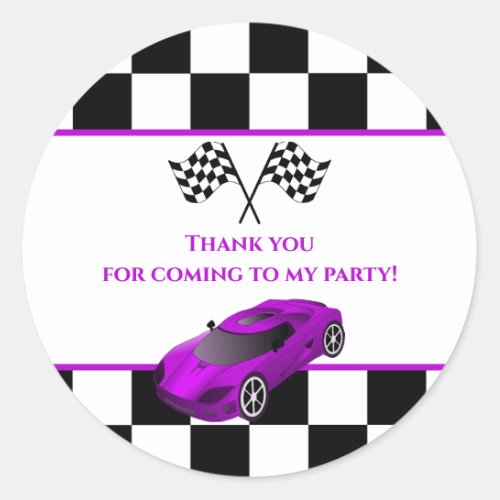 Purple Race Car  Kids Birthday Party Favor Classic Round Sticker