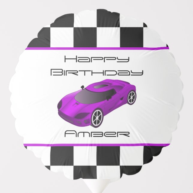 Purple Race Car | Personalized Birthday Balloon (Front)