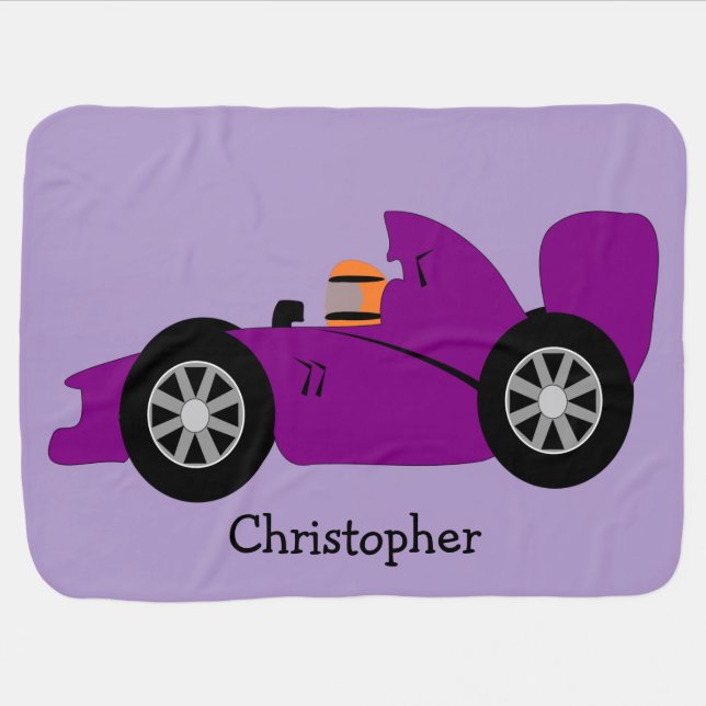Purple Racing Car Design Just Add Name Baby Blanket (Horizontal)
