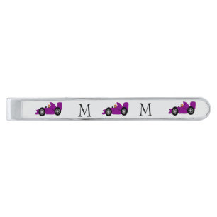 Purple Racing Car Design Monogrammed Silver Finish Tie Bar