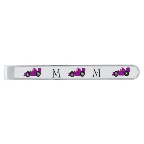 Purple Racing Car Design Monogrammed Silver Finish Tie Bar