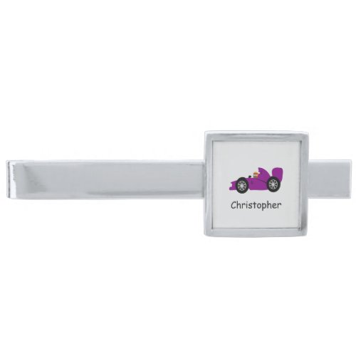 Purple Racing Car Design Personalised Silver Finish Tie Bar