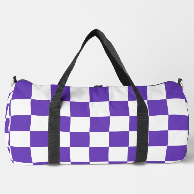 Purple Racing Checkered Flag Display Customizable Duffle Bag (Front)