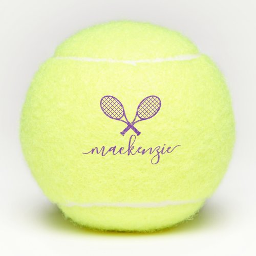 Purple Racquets with Name Personalized  Tennis Balls