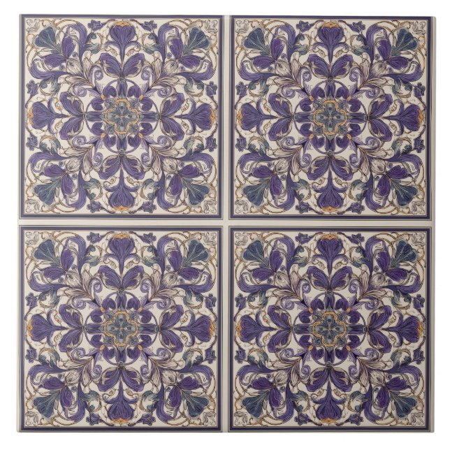 Purple Radial Art Deco Ceramic Tile (Front)